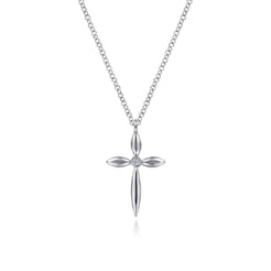 Pendant Necklace Cross 925 Sterling Silver Diamond 0.01ct
