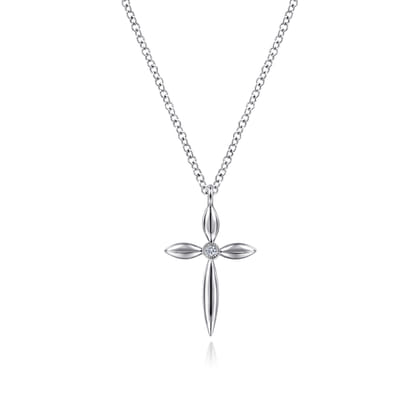 Pendant Necklace Cross 925 Sterling Silver Diamond 0.01ct