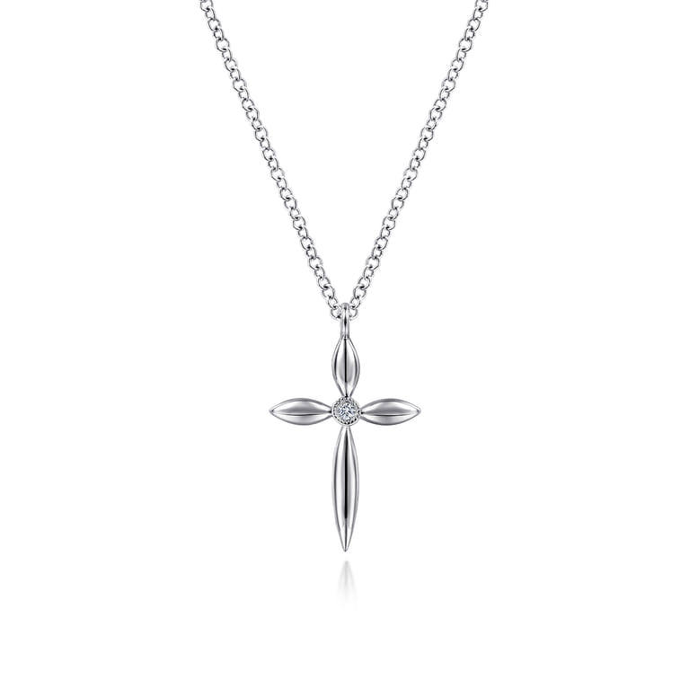 Pendant Necklace Cross 925 Sterling Silver Diamond 0.01ct - 0.01 ct - Shot 1