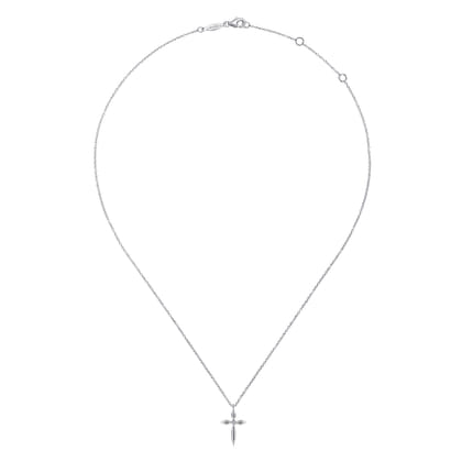 Pendant Necklace Cross 925 Sterling Silver Diamond 0.01ct