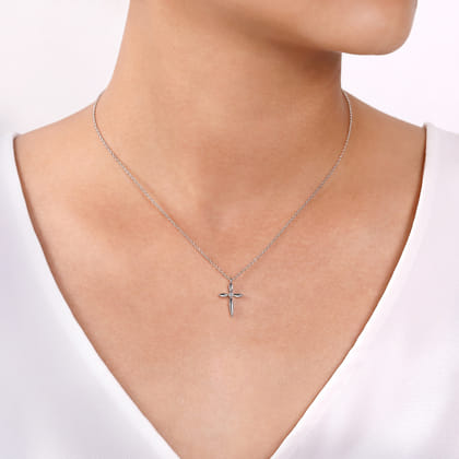Pendant Necklace Cross 925 Sterling Silver Diamond 0.01ct