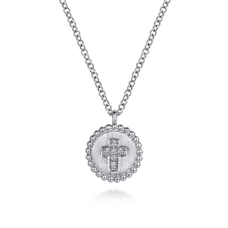 Pendant Necklace Cross 925 Sterling Silver Diamond 0.03ct Bujukan - 0.03 ct - Shot 1