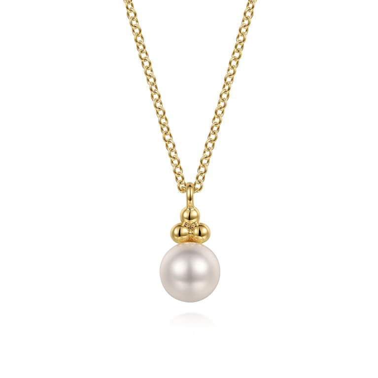 Pendant Necklace Drop 14K Yellow Gold Pearl Bujukan - Shot 1
