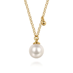 Pendant Necklace Drop 14K Yellow Gold Pearl