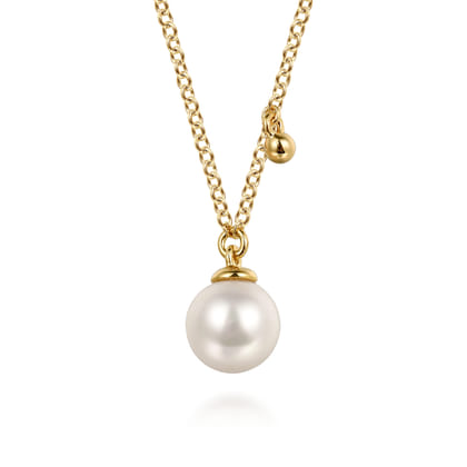 Pendant Necklace Drop 14K Yellow Gold Pearl