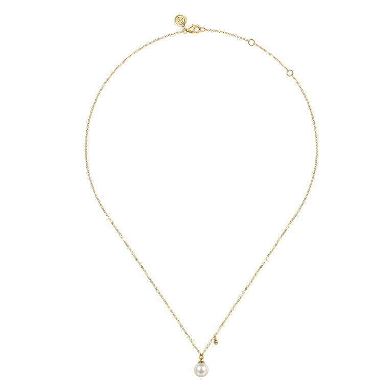 Pendant Necklace Drop 14K Yellow Gold Pearl - Shot 2