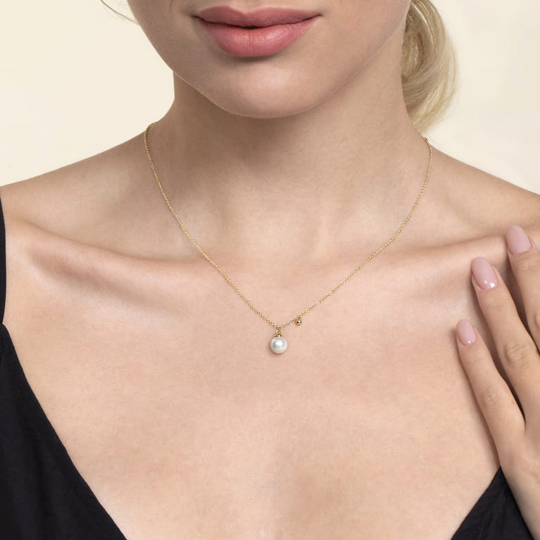 Pendant Necklace Drop 14K Yellow Gold Pearl - Shot 3