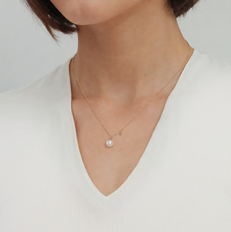 Pendant Necklace Drop 14K Yellow Gold Pearl - Shot 4