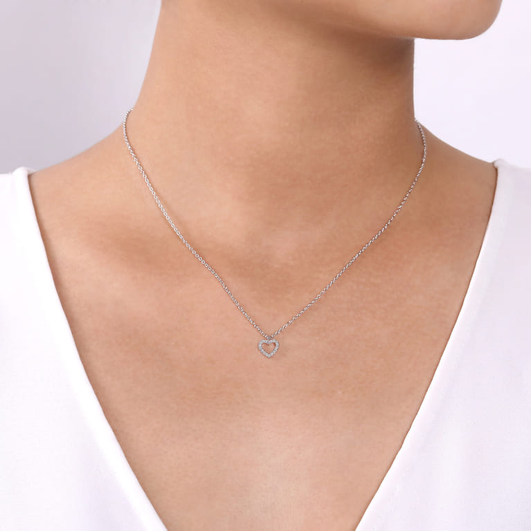 Pendant Necklace Heart 14K White Gold Diamond 0.09ct - 0.09 ct - Shot 3