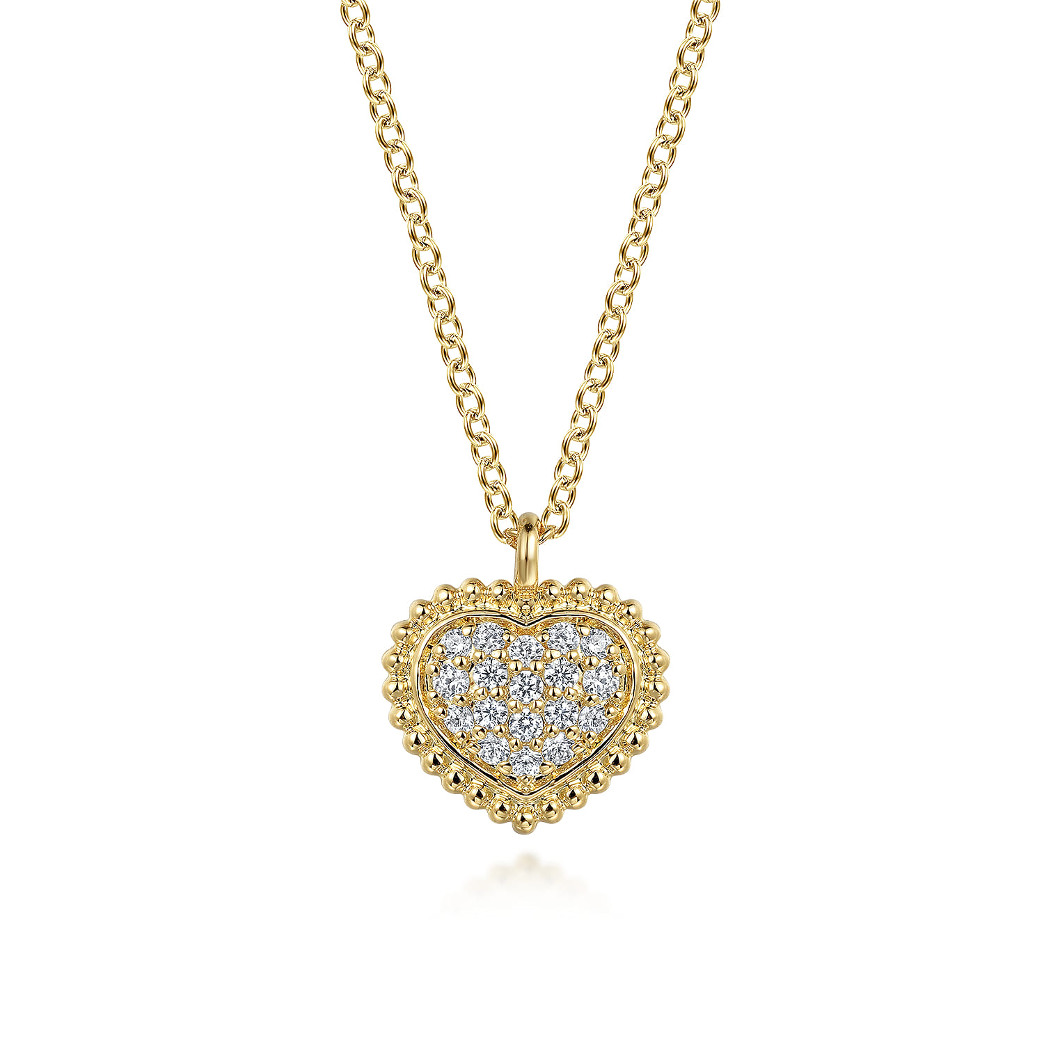 Pendant Necklace Heart 14K Yellow Gold Diamond 0.1ct Bujukan - 0.1 ct - Shot 1
