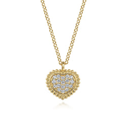 Pendant Necklace Heart 14K Yellow Gold Diamond 0.1ct Bujukan