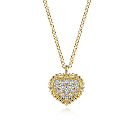 Pendant Necklace Heart 14K Yellow Gold Diamond 0.1ct Bujukan