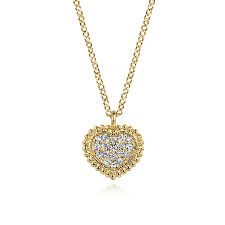 Pendant Necklace Heart 14K Yellow Gold Diamond 0.1ct Bujukan - 0.1 ct - Shot 1