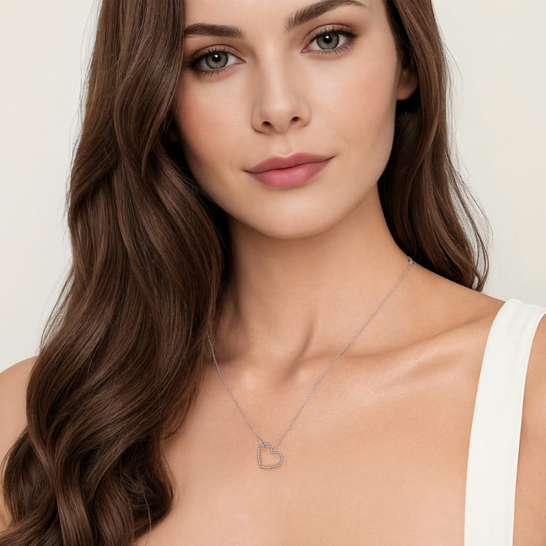 Pendant Necklace Heart 925 Sterling Silver Bujukan - 0.02 ct - Shot 3