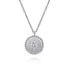 Pendant Necklace Medallion 925 Sterling Silver Diamond 0.02ct Bujukan - 0.02 ct