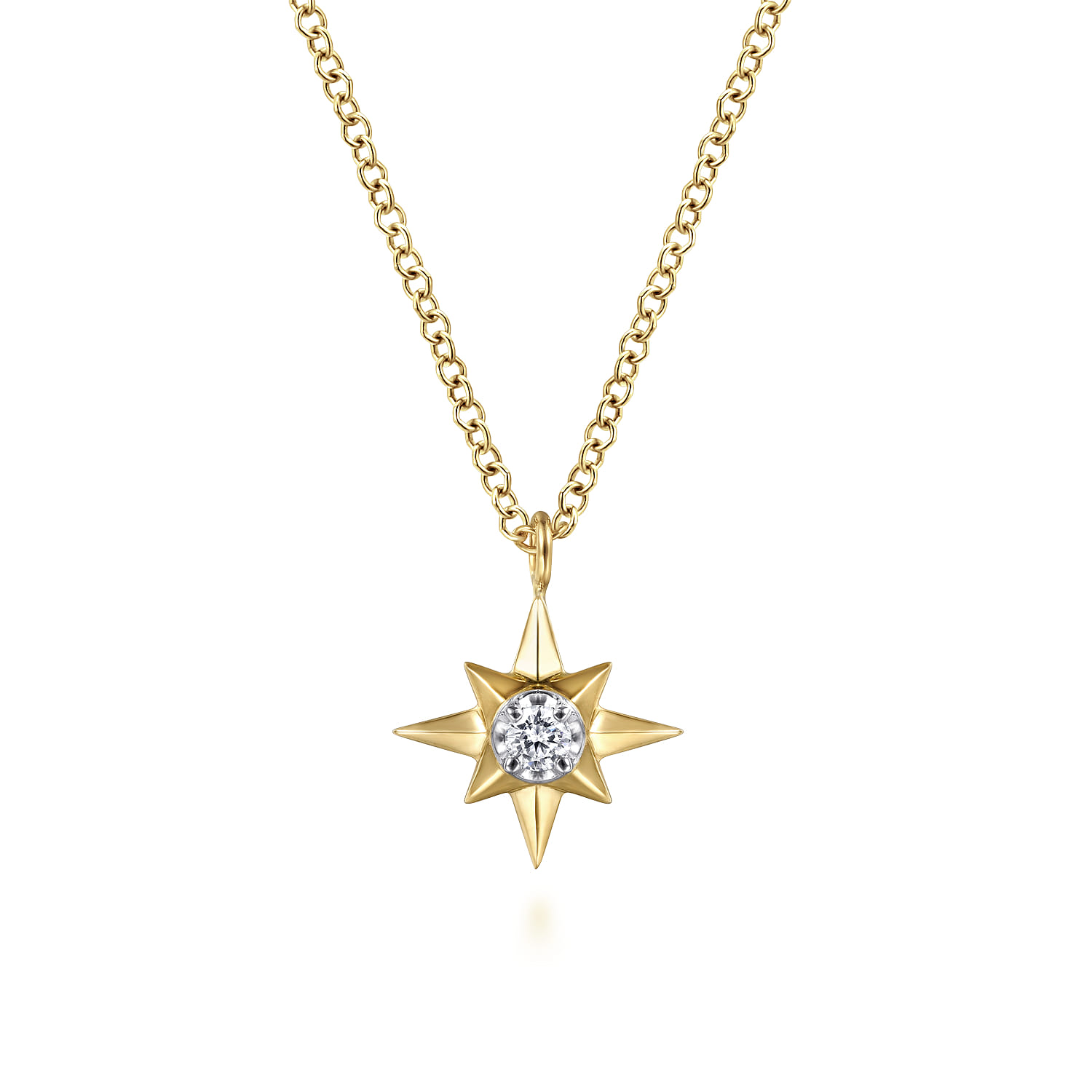 Pendant Necklace Starburst 14K Yellow Gold Diamond 0.04ct - 0.04 ct - Shot 1