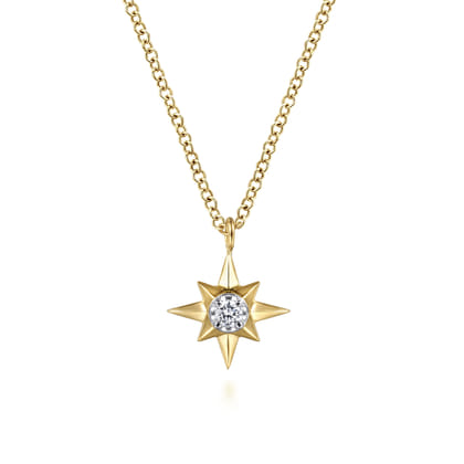 Pendant Necklace Starburst 14K Yellow Gold Diamond 0.04ct