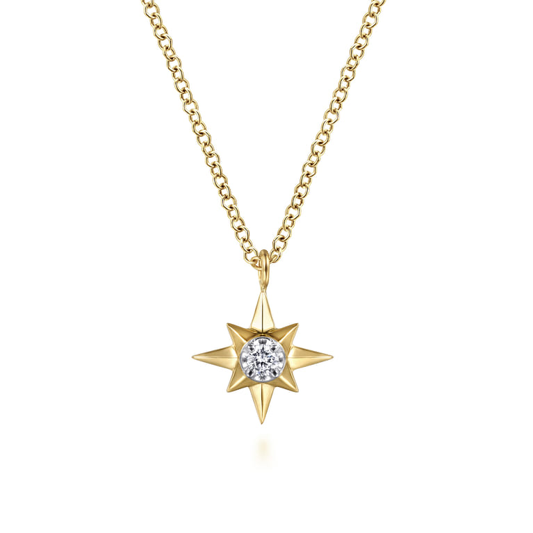 Pendant Necklace Starburst 14K Yellow Gold Diamond 0.04ct - 0.04 ct - Shot 1