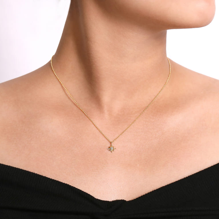 Pendant Necklace Starburst 14K Yellow Gold Diamond 0.04ct - 0.04 ct - Shot 3
