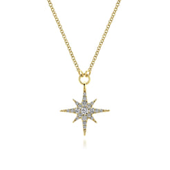 Pendant Necklace Starburst 14K Yellow Gold Diamond 0.25ct