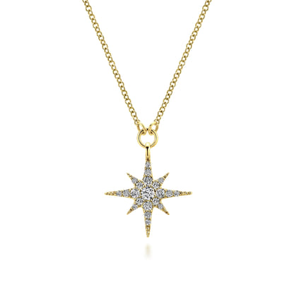 Pendant Necklace Starburst 14K Yellow Gold Diamond 0.25ct