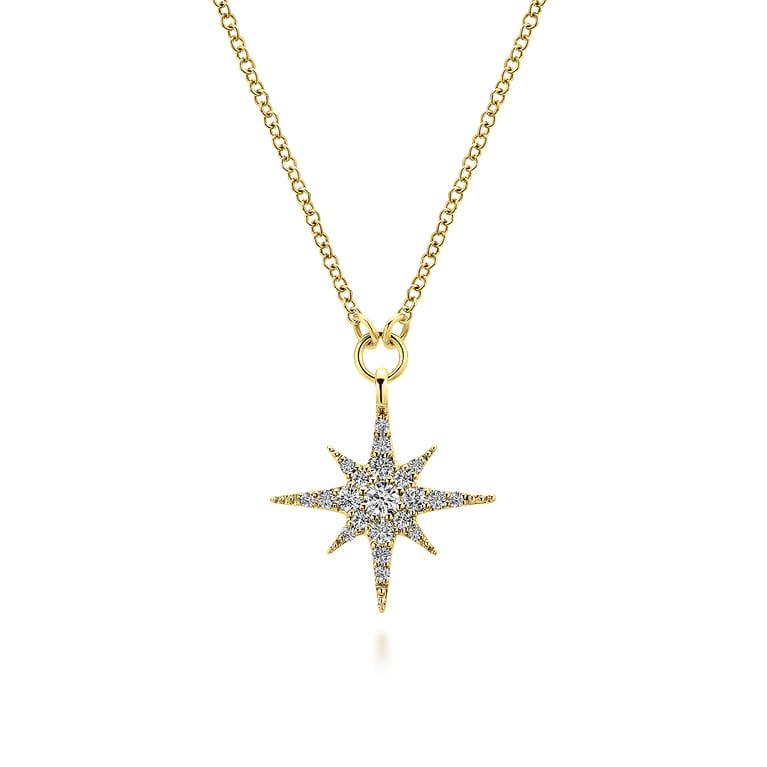 Pendant Necklace Starburst 14K Yellow Gold Diamond 0.25ct - 0.25 ct - Shot 1