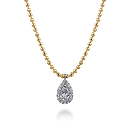 Pendant Necklace Teardrop 14K White and Yellow Gold Diamond 0.25ct Bujukan