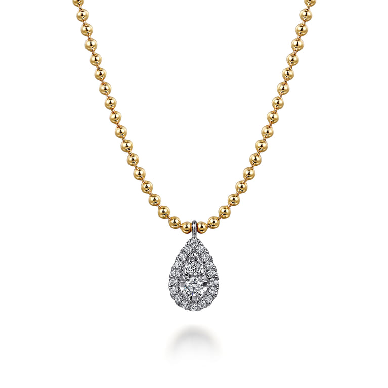 Pendant Necklace Teardrop 14K White and Yellow Gold Diamond 0.25ct Bujukan - 0.25 ct - Shot 1
