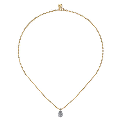 Pendant Necklace Teardrop 14K White and Yellow Gold Diamond 0.25ct Bujukan