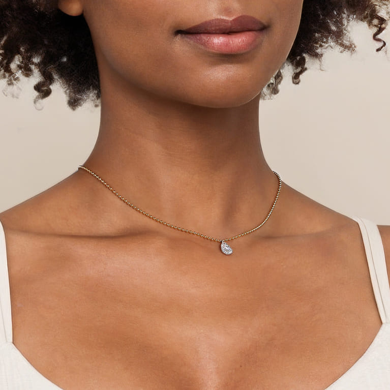 Pendant Necklace Teardrop 14K White and Yellow Gold Diamond 0.25ct Bujukan - 0.25 ct - Shot 4