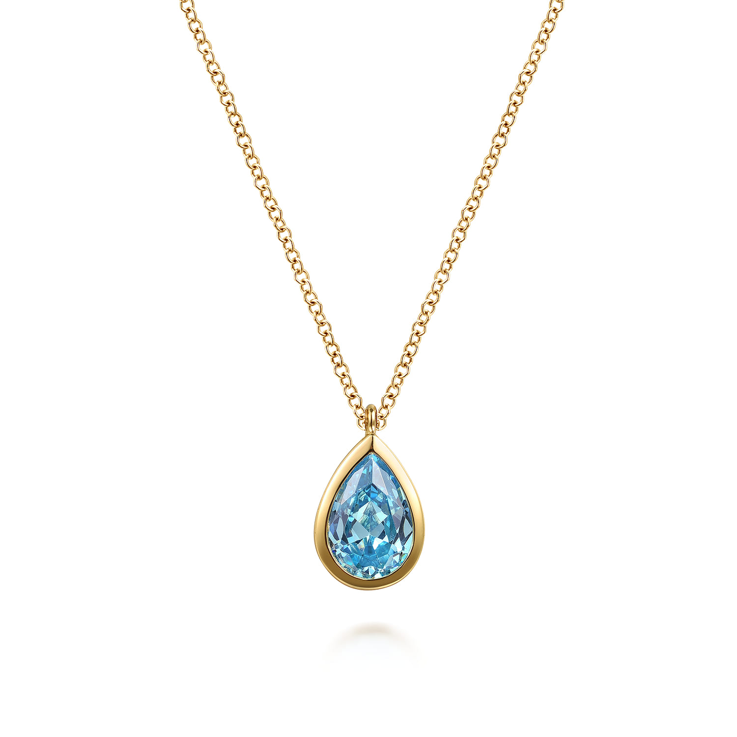 Pendant Necklace Teardrop 14K Yellow Gold Blue Topaz
