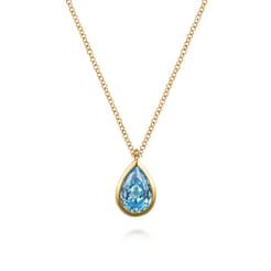 Pendant Necklace Teardrop 14K Yellow Gold Blue Topaz