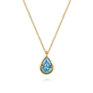 Pendant Necklace Teardrop 14K Yellow Gold Blue Topaz