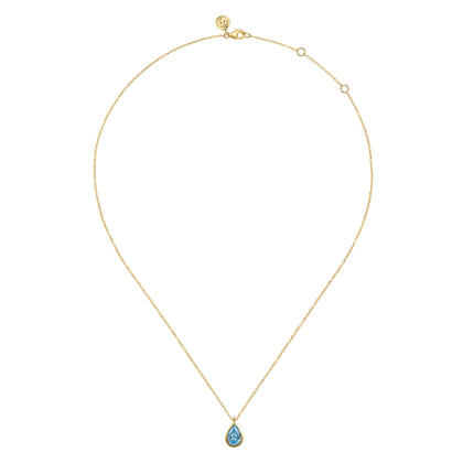 Pendant Necklace Teardrop 14K Yellow Gold Blue Topaz