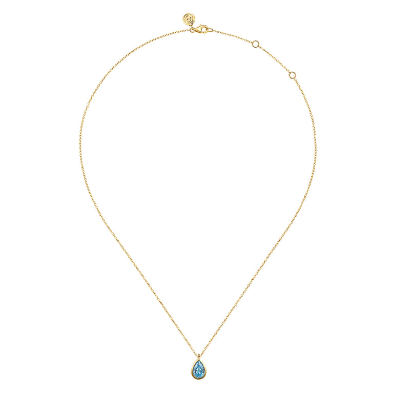 Pendant Necklace Teardrop 14K Yellow Gold Blue Topaz - Shot 2
