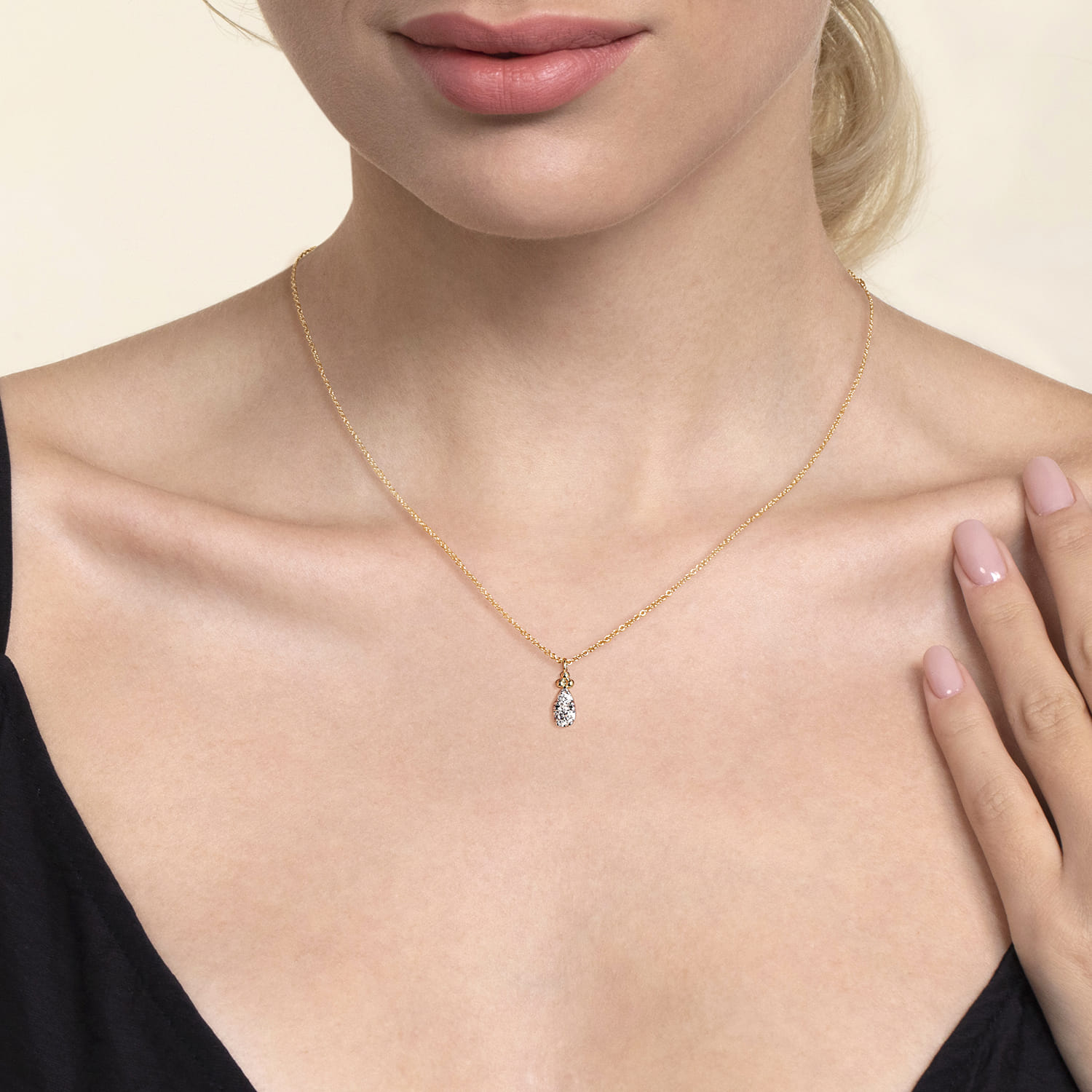 Pendant Necklace Teardrop 14K Yellow Gold Diamond 0.25ct Bujukan - 0.25 ct - Shot 3