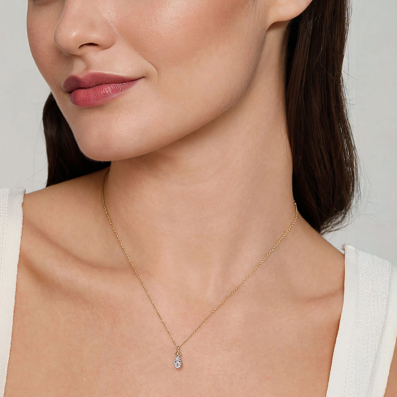 Pendant Necklace Teardrop 14K Yellow Gold Diamond 0.25ct Bujukan - 0.25 ct - Shot 4