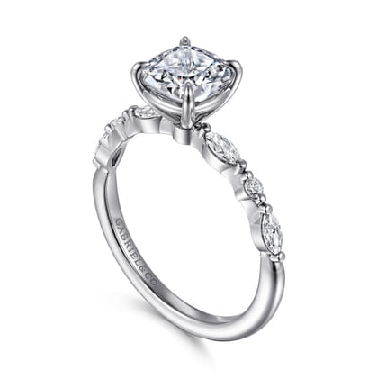 Perry - 14K White Gold Cushion Cut Diamond Engagement Ring