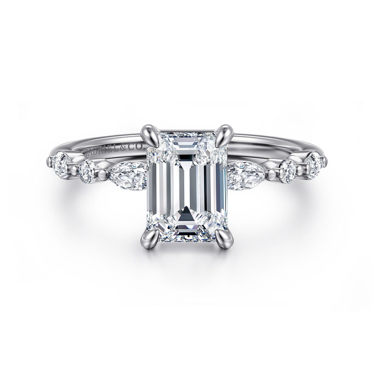 Perry - 14K White Gold Emerald Cut Diamond Engagement Ring