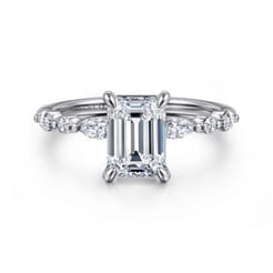 Perry - 14K White Gold Emerald Cut Diamond Engagement Ring