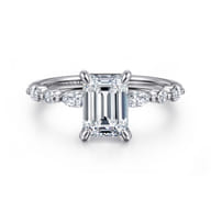 Perry - 14K White Gold Emerald Cut Diamond Engagement Ring