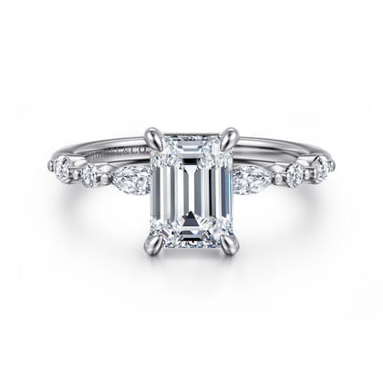 Perry - 14K White Gold Emerald Cut Diamond Engagement Ring
