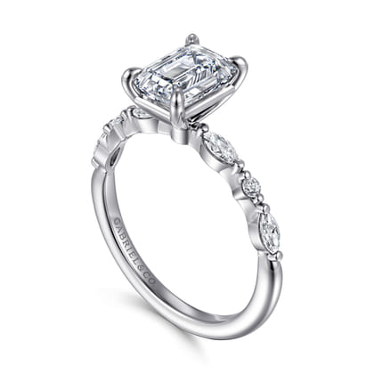 Perry - 14K White Gold Emerald Cut Diamond Engagement Ring