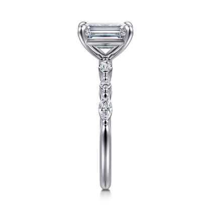Perry - 14K White Gold Emerald Cut Diamond Engagement Ring