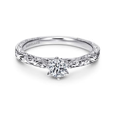 Persephone - Vintage Inspired 14K White Gold Round Solitaire Engagement Ring