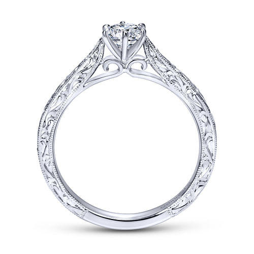 Persephone - Vintage Inspired 14K White Gold Round Solitaire Engagement Ring - Shot 2