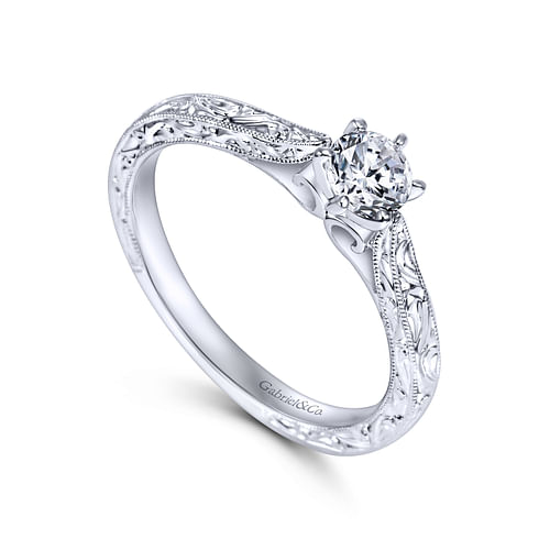 Persephone - Vintage Inspired 14K White Gold Round Solitaire Engagement Ring - Shot 3
