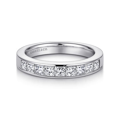 Perugia - 14K White Gold Princess Cut 9 Stone Channel Set Diamond Wedding Band