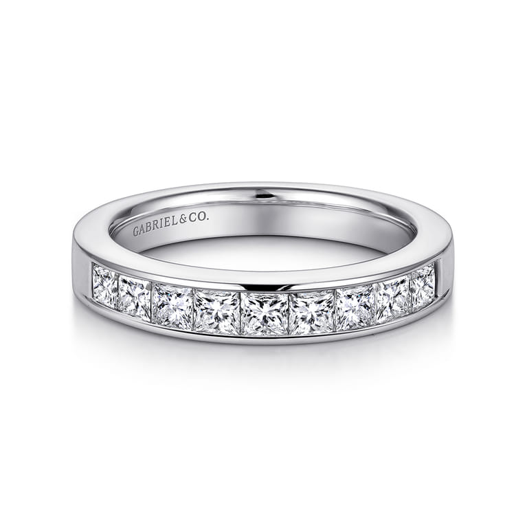 Straight Wedding Ring in 14k White Gold with Princess Cut Natural Diamond at Gabriel & Co. - Shot 1