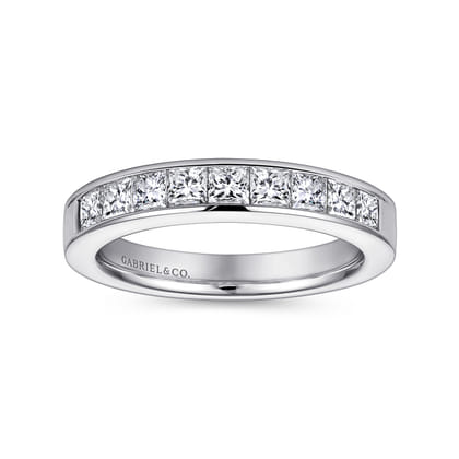 Perugia - 14K White Gold Princess Cut 9 Stone Channel Set Diamond Wedding Band